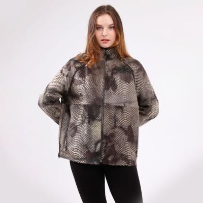 Hakiki Deri Kahve Kadın Anakonda Desenli Ceket