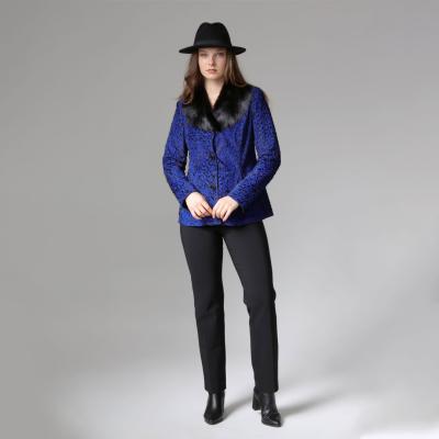 Hakiki Deri Saks Kadın Leopar Desenli Ceket