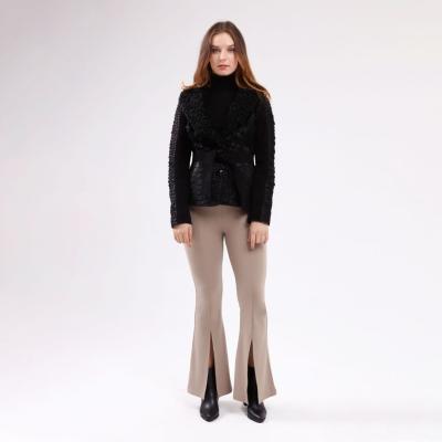 Hakiki Deri Siyah Kadın Kroko Desenli Ceket