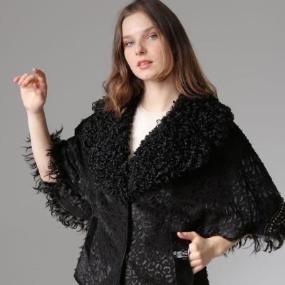 Hakiki Deri Siyah Kadın Leopar Desenli Ceket