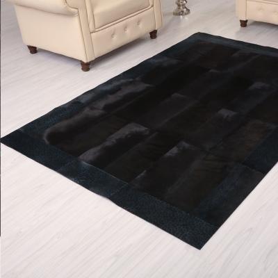 Hakiki Deri Turkuaz Leopar Baskılı Siyah Deri Halı