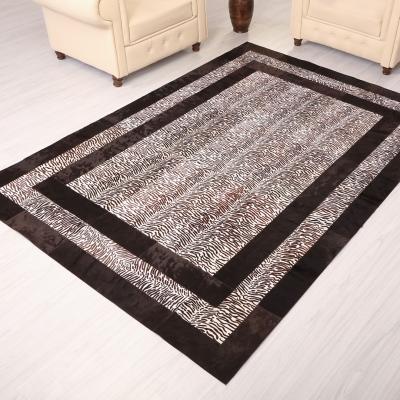 Hakiki Deri Zebra Desenli Kahve Çizgili Deri Halı